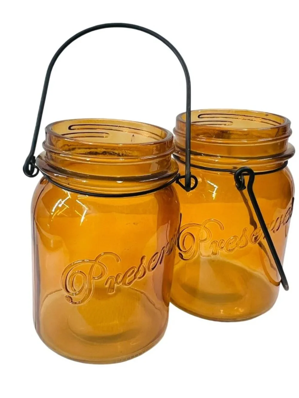 Set of 2 Amber Glass 